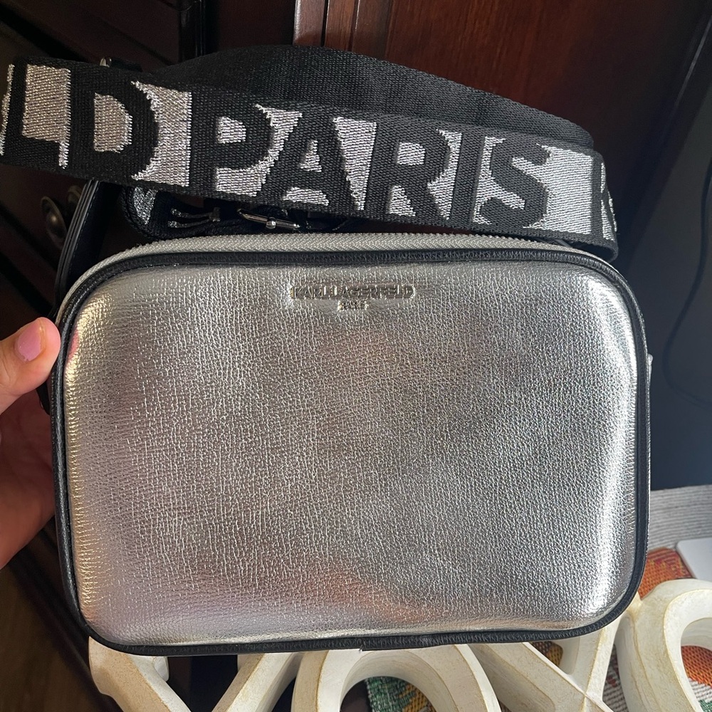 Karl Lagerfeld Metallic Silver Bag with Logo Strap